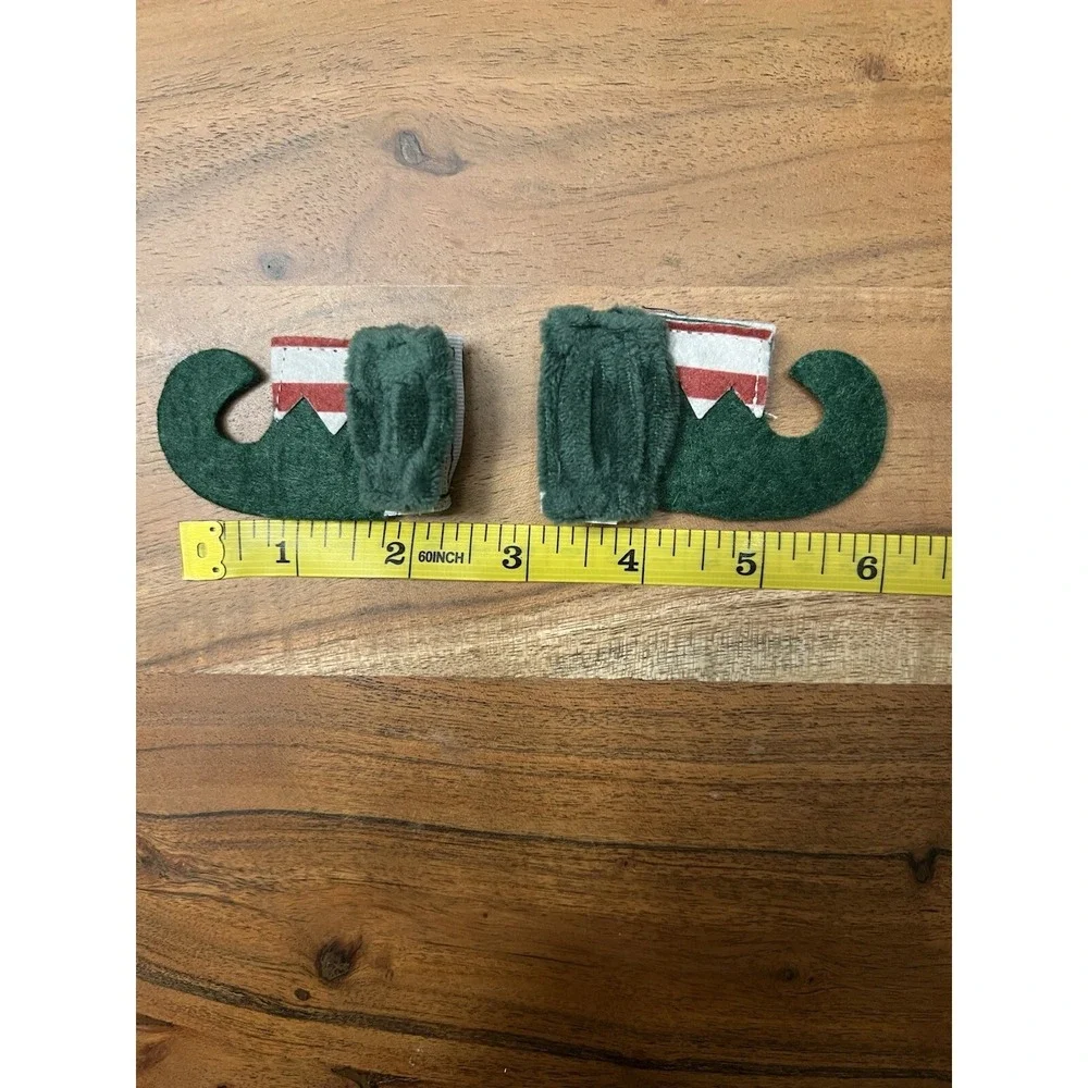 Green Christmas Elf Pet Costume Set Hat Collar Shoes Small Dog Cat Holiday
